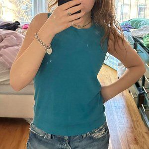Blue turquoise teal knit tank top